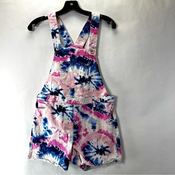 PLACE Girls Pink Tie Dye Overalls shorts size 14 - Picture 1 of 3